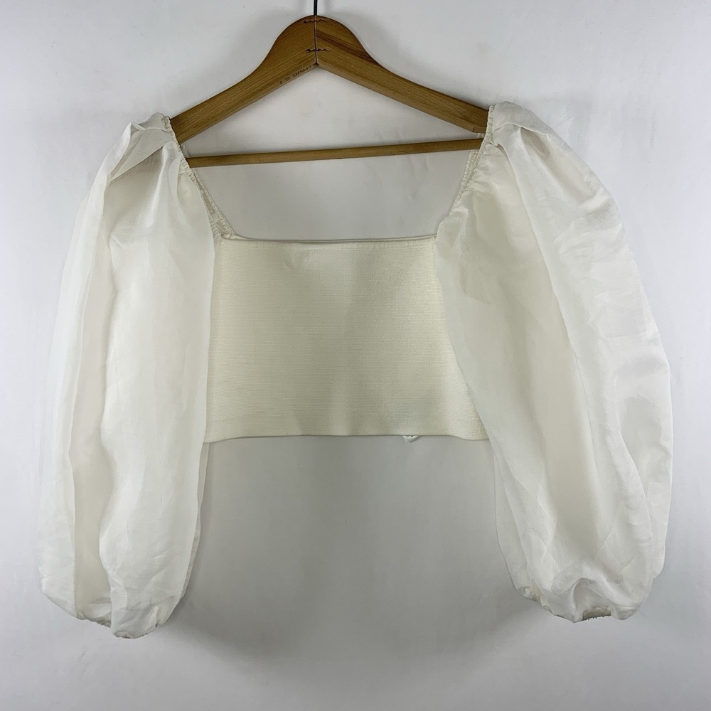 Zara Womens Sheer Puff Sleeve Bandeau Top Sz L Romantic Ethereal Feminine Bridal